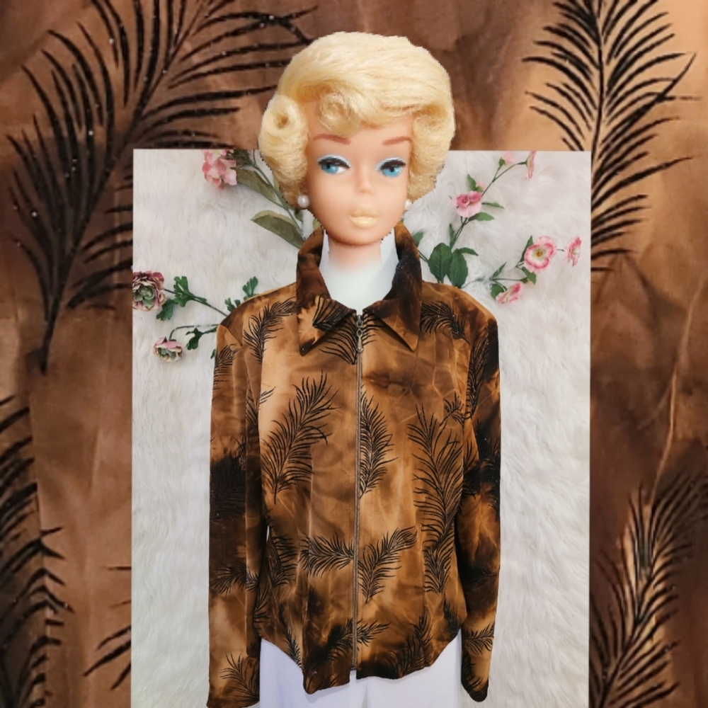 Vintage brown ombré with glitter feathers zip up